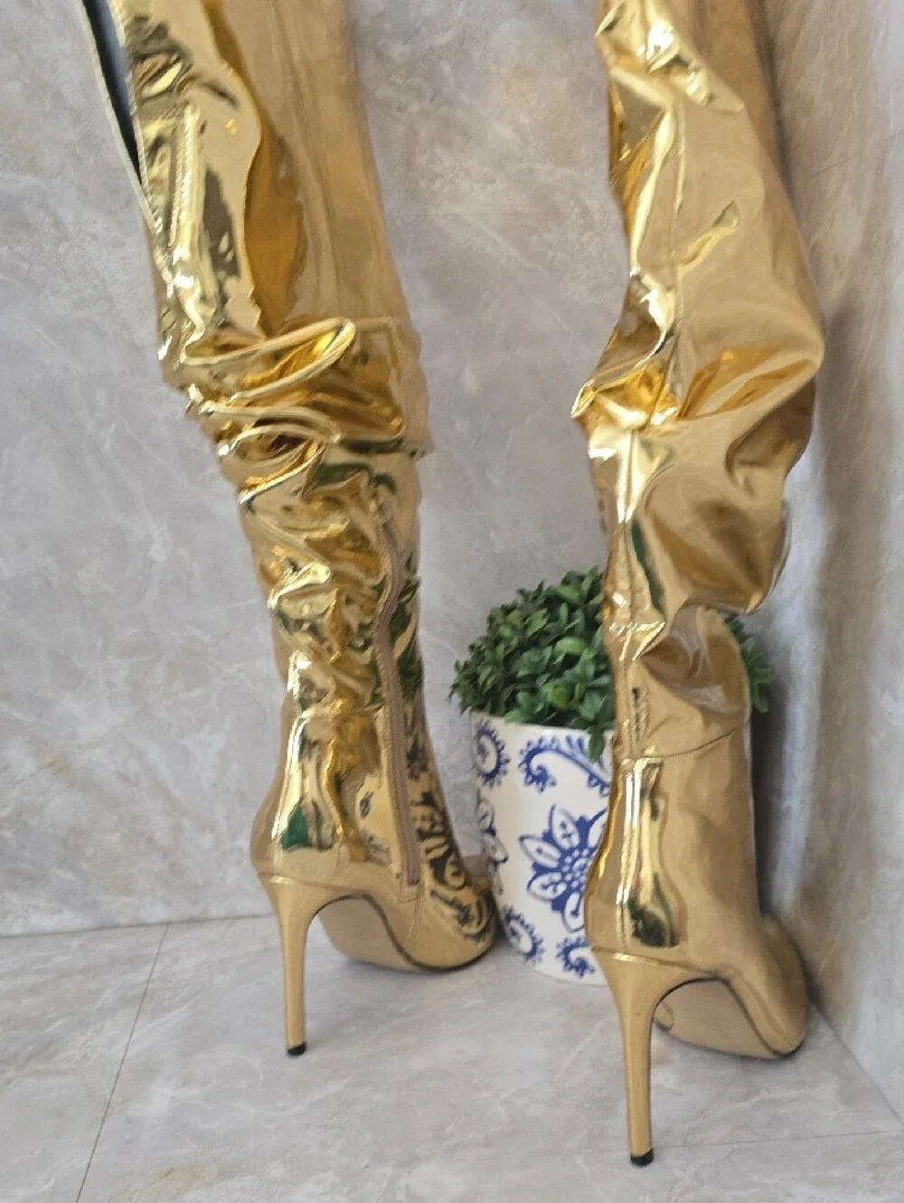 INC International Concepts Iyonna Gold Metallic Over-The-Knee Slouch Boots 6.5